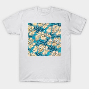 Relief design with stylized flowers vintage colorful print lilac blue T-Shirt